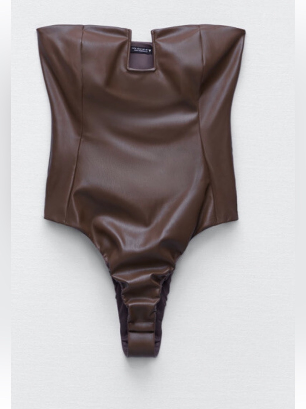 Zara Dark Brown Faux-Leather Strapless Bodysuit